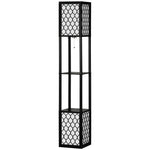 Lampadaire étagère 2 lampes 2 étagères 4 niveaux MDF noir motif nid d'abeille 26 x 26 x 156 cm noir