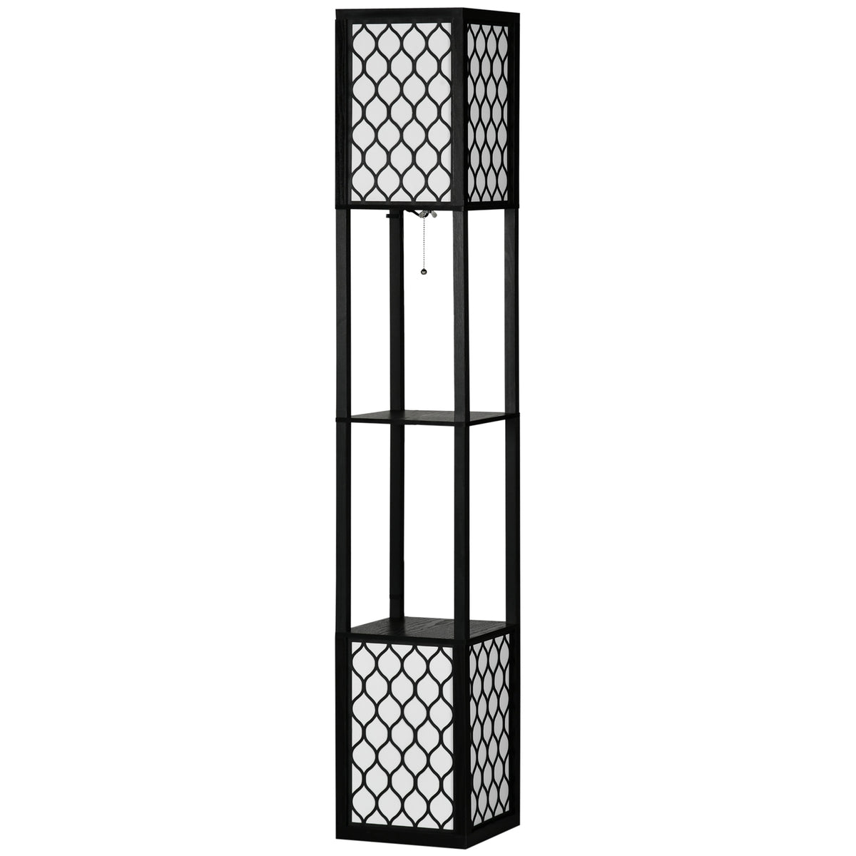 Lampadaire étagère 2 lampes 2 étagères 4 niveaux MDF noir motif nid d'abeille 26 x 26 x 156 cm noir