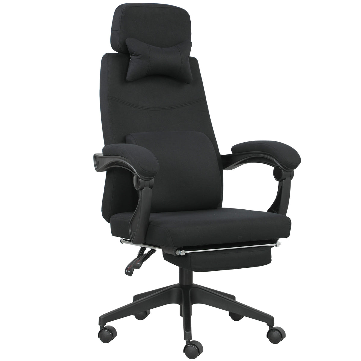 Fauteuil de bureau chaise de bureau grand confort dossier réglable repose-pied roulettes 360° lin 62 x 68 x 127 cm noir