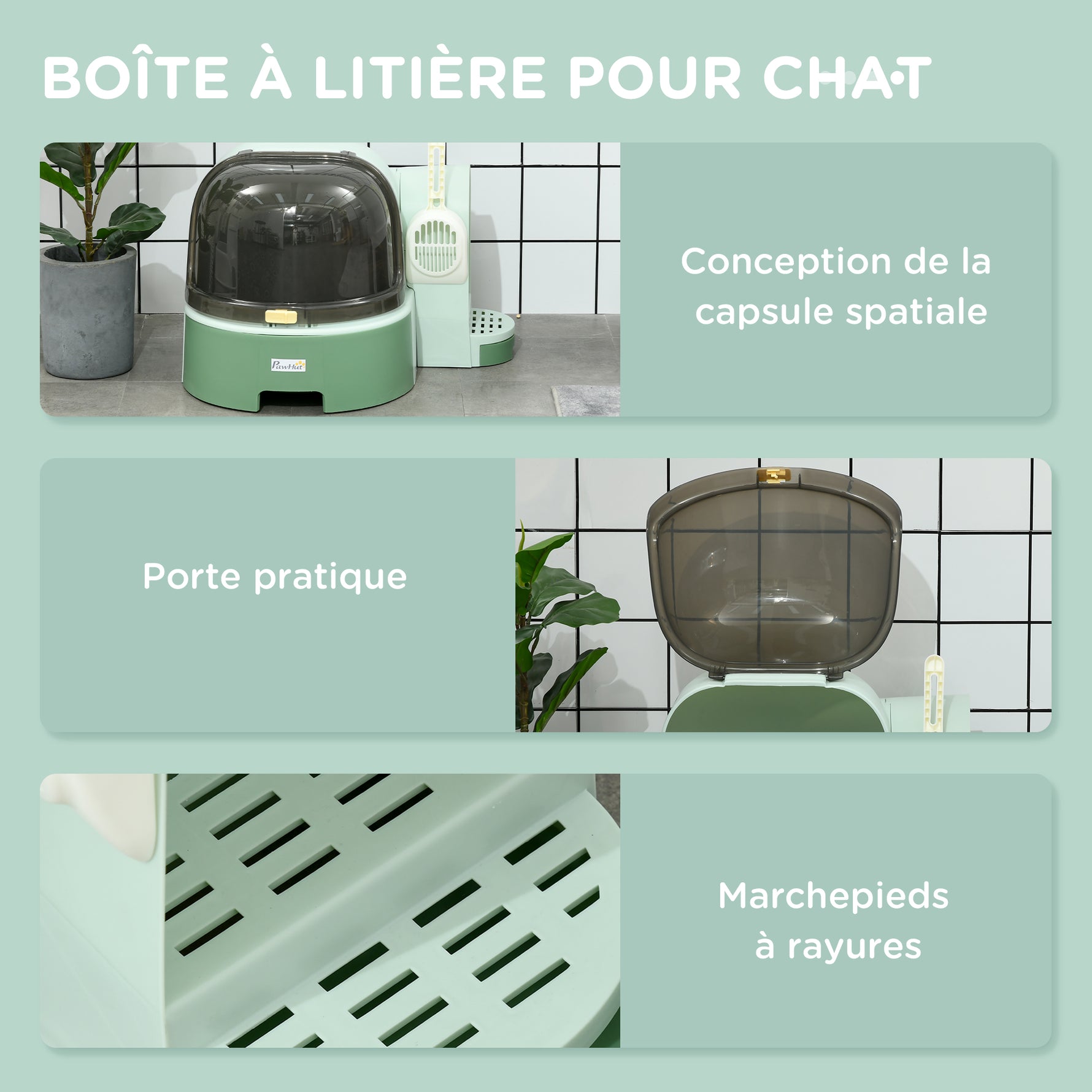 Maison de toilette, bac à litière fermé pour chat Compartiment Inférieur Amovible pour un Nettoyage Facile Pelle inclus