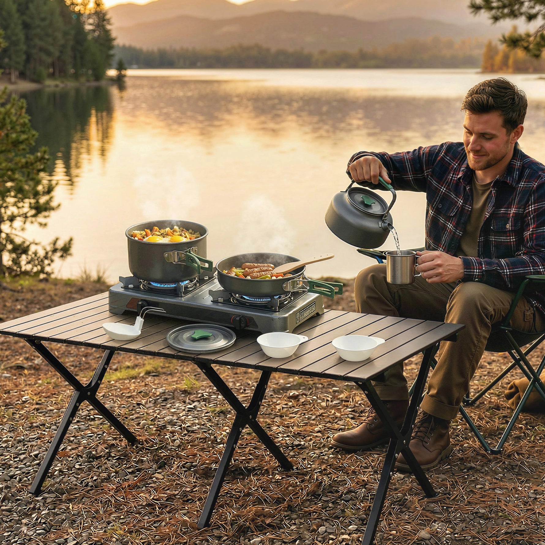Kit de Casseroles Camping en Aluminium 11 Pcs, avec Sac de Rangement et Poignées Anti-Brûlures, Ø19x10cm, Gris-8