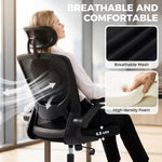 Sedia da ufficio ergonomica, poltrona da ufficio in rete con supporto lombare e poggiatesta regolabili, 64x65x129cm, nero