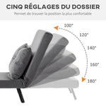 Fauteuil convertible 1 place fauteuil-lit chauffeuse 3 en 1 dossier réglable oreiller tissu velours 63x73x81cm gris