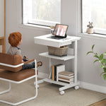 Bureau d'ordinateur sur roues, bureau avec rangement 56 x 51 cm avec tiroir, compartiment et support CPU, blanc