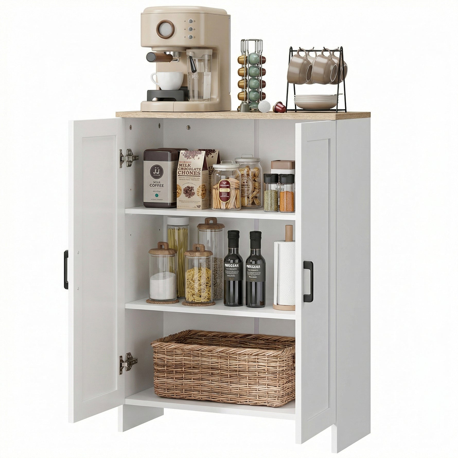 Buffet meuble cuisine rangement avec placard à portes et étagères réglables, 60 x 30 x 90 cm, blanc