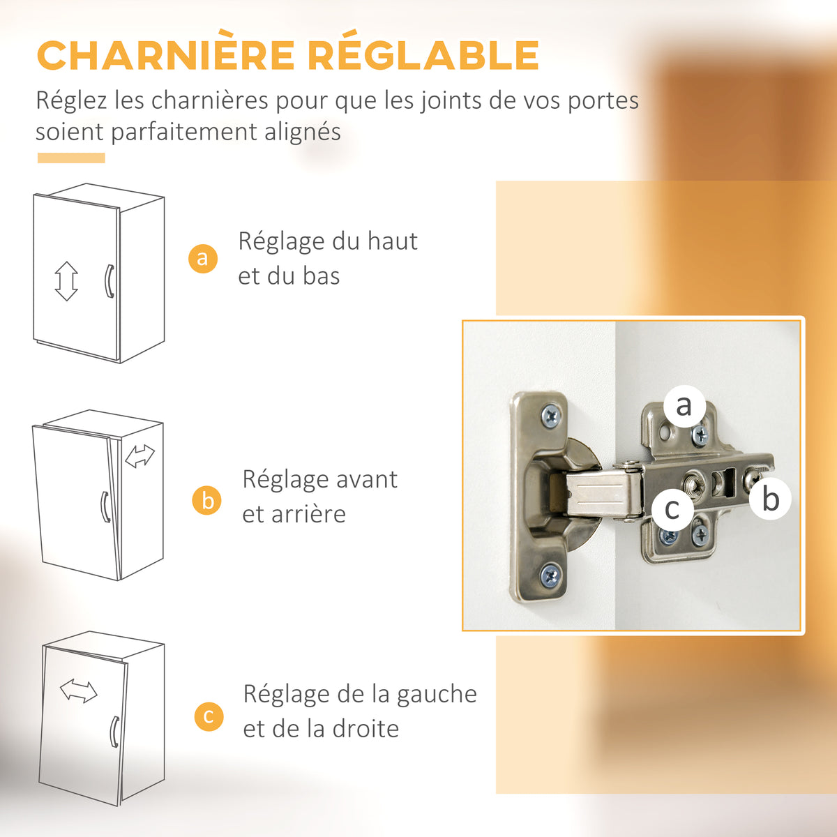 Buffet haut cuisine, armoire de cuisine avec 3 portes, 3 tiroirs et plan de travail, 60 x 40 x 160 cm, blanc