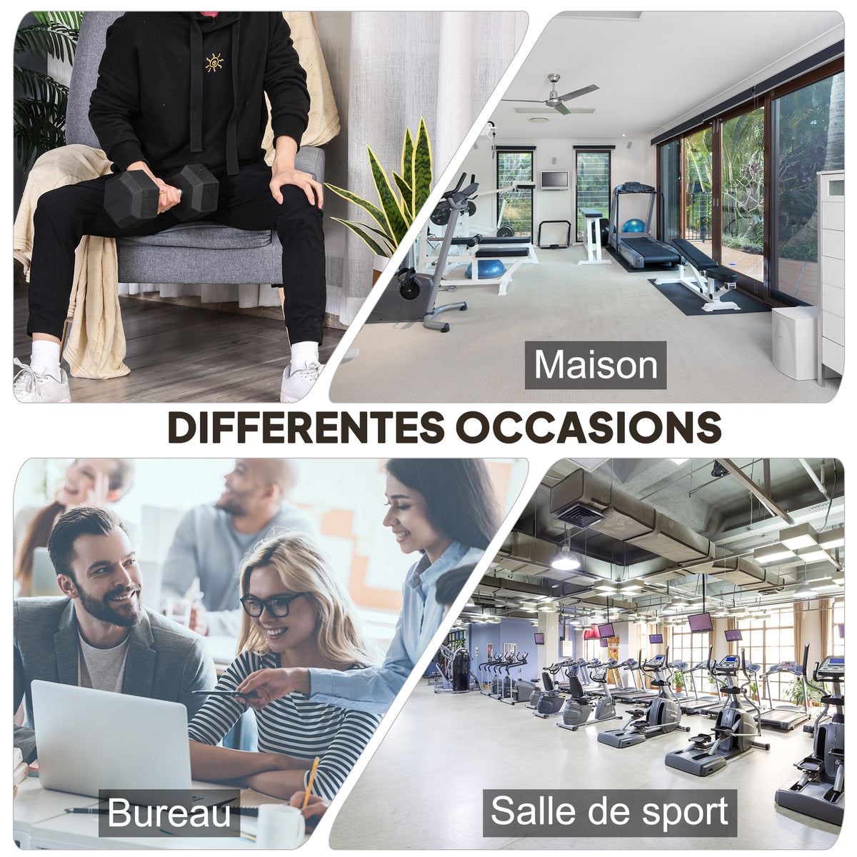 Haltère hexagonal 12,5 kg en fonte caoutchouté pour maison bureau gym à domicile, noir