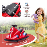 Auto-Tamponneuse Enfant 6V, Rotation à 360°, Musique, Klaxon, Démarrage Doux, 2,5 km/h, pour Âges 3-8, 74x53x48cm, Rouge