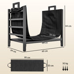 Porte-bûches, range-bûches, avec transporteur amovible, intérieure, 49l x 34P x 44H cm, métal, noir
