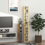 Rangements pour CD et DVD, étagère colonne de rangement, meuble de rangement bois naturel