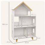 Libreria a forma di casetta per bambini, scaffale portaoggetti per giocattoli e libri, 3 livelli, 65 x 25 x 108,5 cm, bianco e naturale