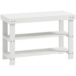 Banc à chaussures en bambou, étagère à chaussures à 3 niveaux, style scandinave, charge 136 Kg, 70 x 28 x 45 cm, blanc