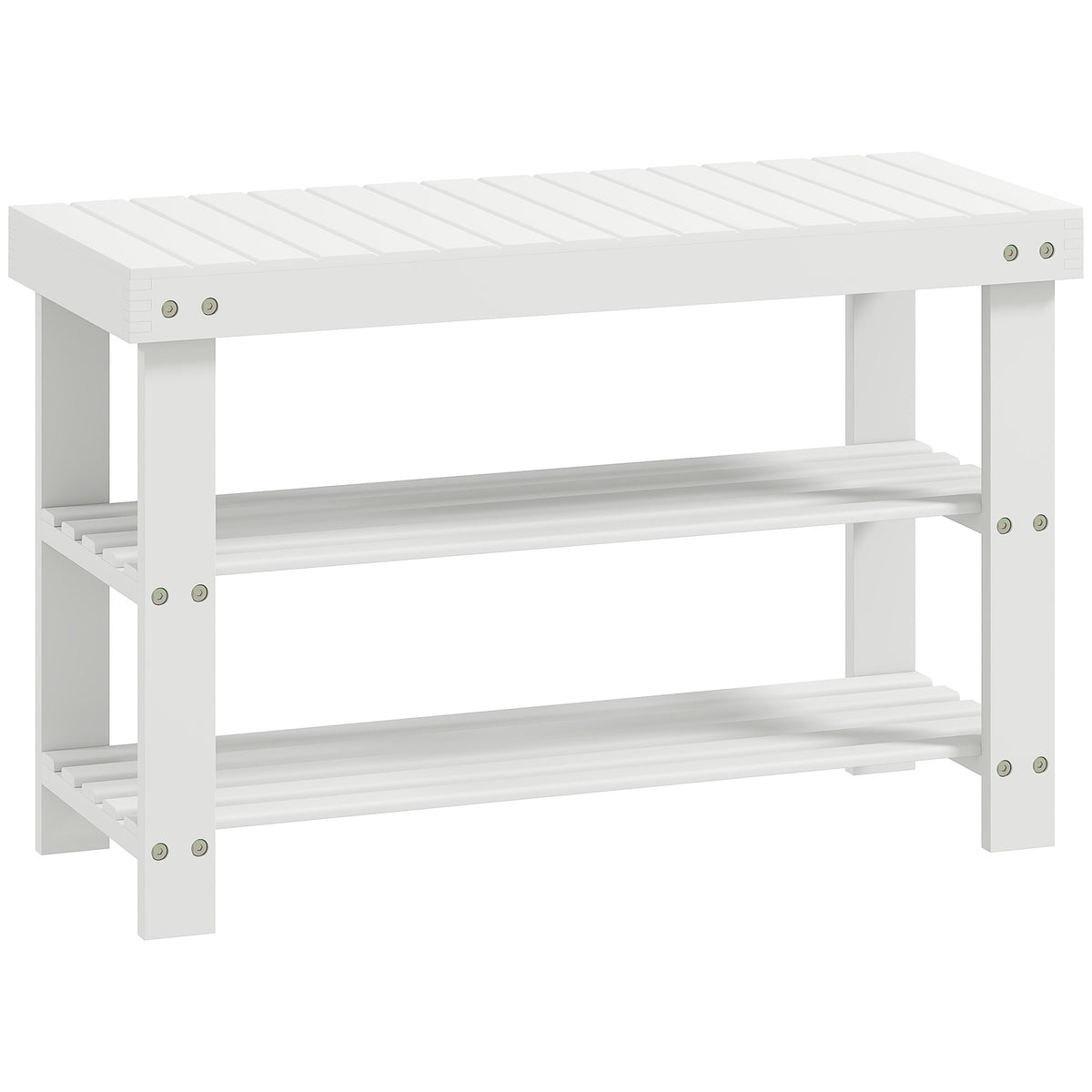 Banc à chaussures en bambou, étagère à chaussures à 3 niveaux, style scandinave, charge 136 Kg, 70 x 28 x 45 cm, blanc