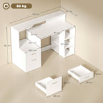 Bureau informatique, bureau avec rangement, 2 tiroirs, étagères ouvertes et tablette d'imprimante, 137x55x92cm, blanc