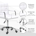 Chaise de bureau fauteuil manager pivotant hauteur réglable revêtement synthétique capitonné blanc