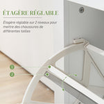 Armoire à Chaussures avec 2 Tiroirs Rabattables + 1 Tiroir Coulissant + 1 Comptoir et 1 Plateau en Verre blanc