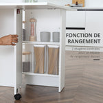 Table pliante de cuisine salle à manger amovible sur roulettes 75L x 140l x 74H cm blanc