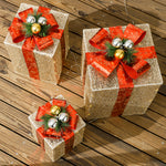 Boîtes cadeaux Noël lumineuse décorations de Noël avec nœud 58 lumières lot de 3 boîtes à cadeaux à LED or
