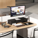 Rehausseur Écran PC Bureau, Support d'Écran d'Ordinateur de 60-116 cm avec 2 Tiroirs, Longueur et Angle Réglables Noir