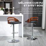 Lot de 2 tabourets de Bar Hauteur d'assise réglable pivotant 360° revêtement synthétique Noir Dossier ajouré
