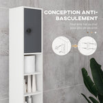 Colonne de rangement armoire haute pour salle de bain 1 tiroir 4 étagères réglables et 2 placards 20 x 20 x 180 cm gris