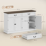Buffet salon, meuble de rangement avec 4 portes, 2 tiroirs silencieux, étagères réglables, 140x40x85cm, blanc et marron