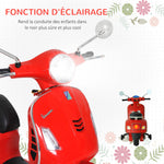 Vespa Scooter Moto électrique Enfants 6 V dim. 102L x 51l x 76H cm Musique MP3 Port USB klaxon Phare feu AR Rouge