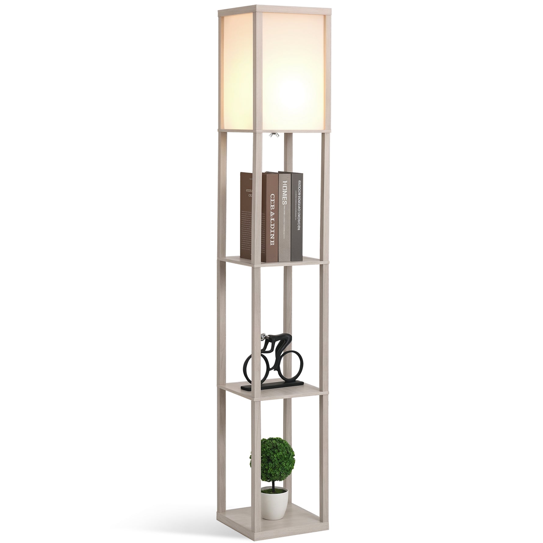 Lampadaire étagère 26L x 26l x 160H cm 3 étagères 4 Niveaux MDF chêne