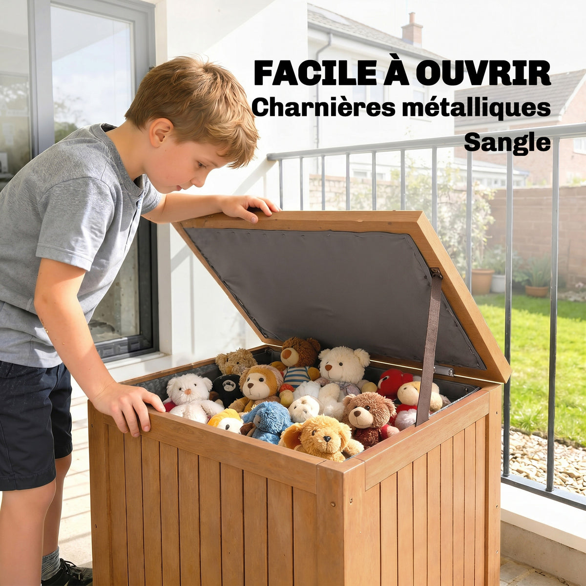 Coffre de Rangement Boîte de Jardin 130L Doublure Amovible pour Coussins et Outils Bois Massif Brun