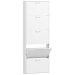 Meuble à chaussures 15 paires, armoire à chaussures étroite moderne avec 5 tiroirs rabattables, 65 x 17 x 180,5 cm blanc