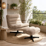 Loungefauteuil met verstelbare voetensteun, 360° draaibaar, gestoffeerd linnen accentfauteuil, brede zitting, bruin