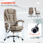 Fauteuil de bureau direction massant chauffant hauteur réglable dossier inclinable toile de lin beige