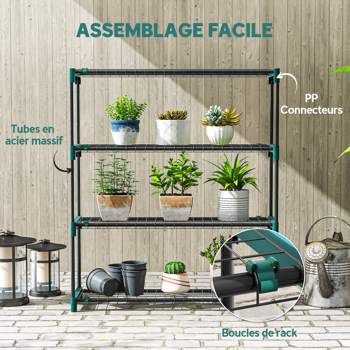 2er-Set Pflanzenregale mit 4 Ebenen für Innen und Außen, Metallhalter für Pflanzen, 90 x 28 x 104 cm, Grün