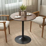 Table à manger ronde 70 cm pour 2 personnes avec plateau en placage de bois massif et piétement en acier marron