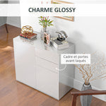 Commode Buffet Meuble de Rangement 2 tiroirs 2 Portes avec étagère 79 x 36 x 74 cm Blanc brillant