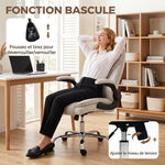 Fauteuil de bureau, chaise bureau ergonomique, hauteur réglable, accoudoirs relevables, 70 x 70 x 114-122 cm, beige