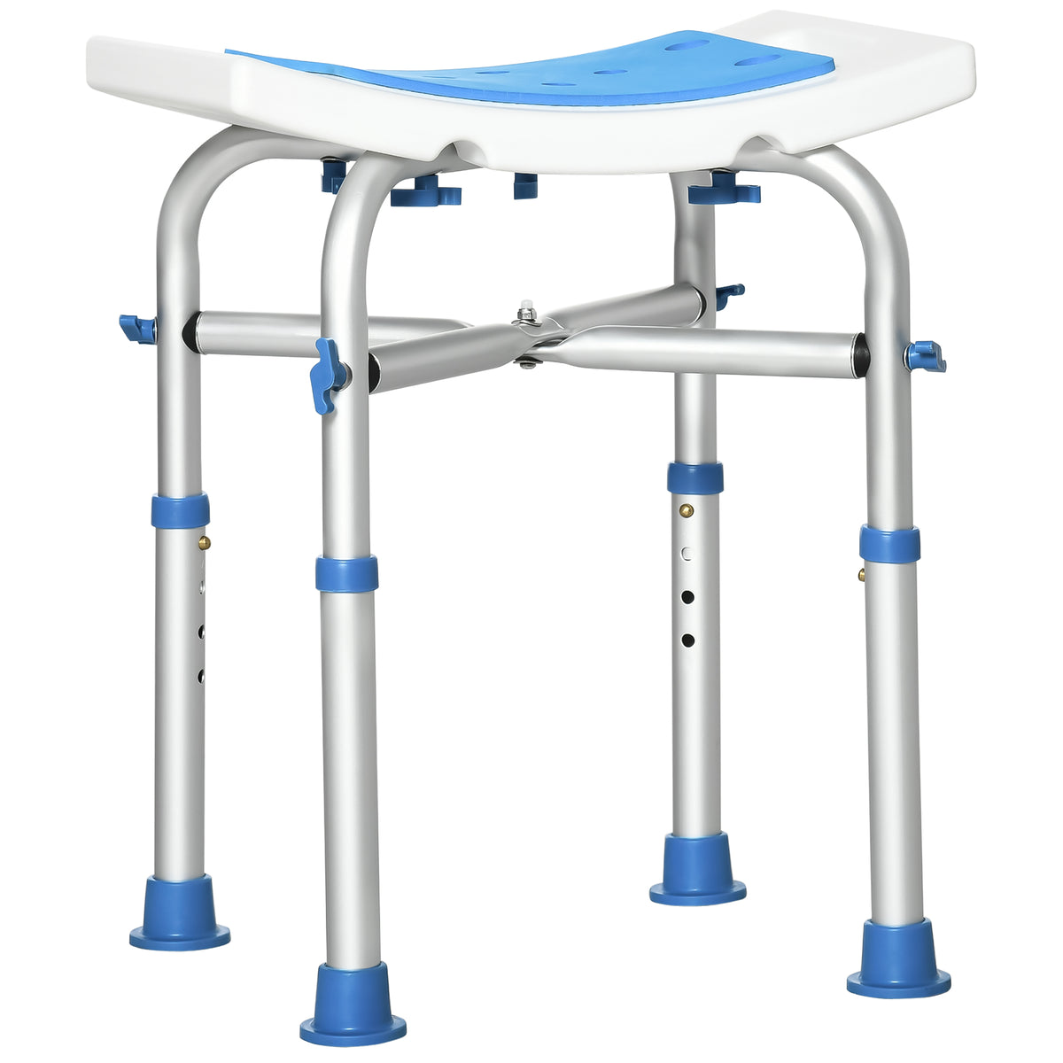 Tabouret de douche chaise de douche - assise rembourré et réglable, patins à ventouses antidérapants, en aluminium bleu