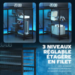 Bureau gaming réversible, bureau gaming d'angle, support pour écran, étagère en maille réglable, 114,5x82x91,5cm, noir