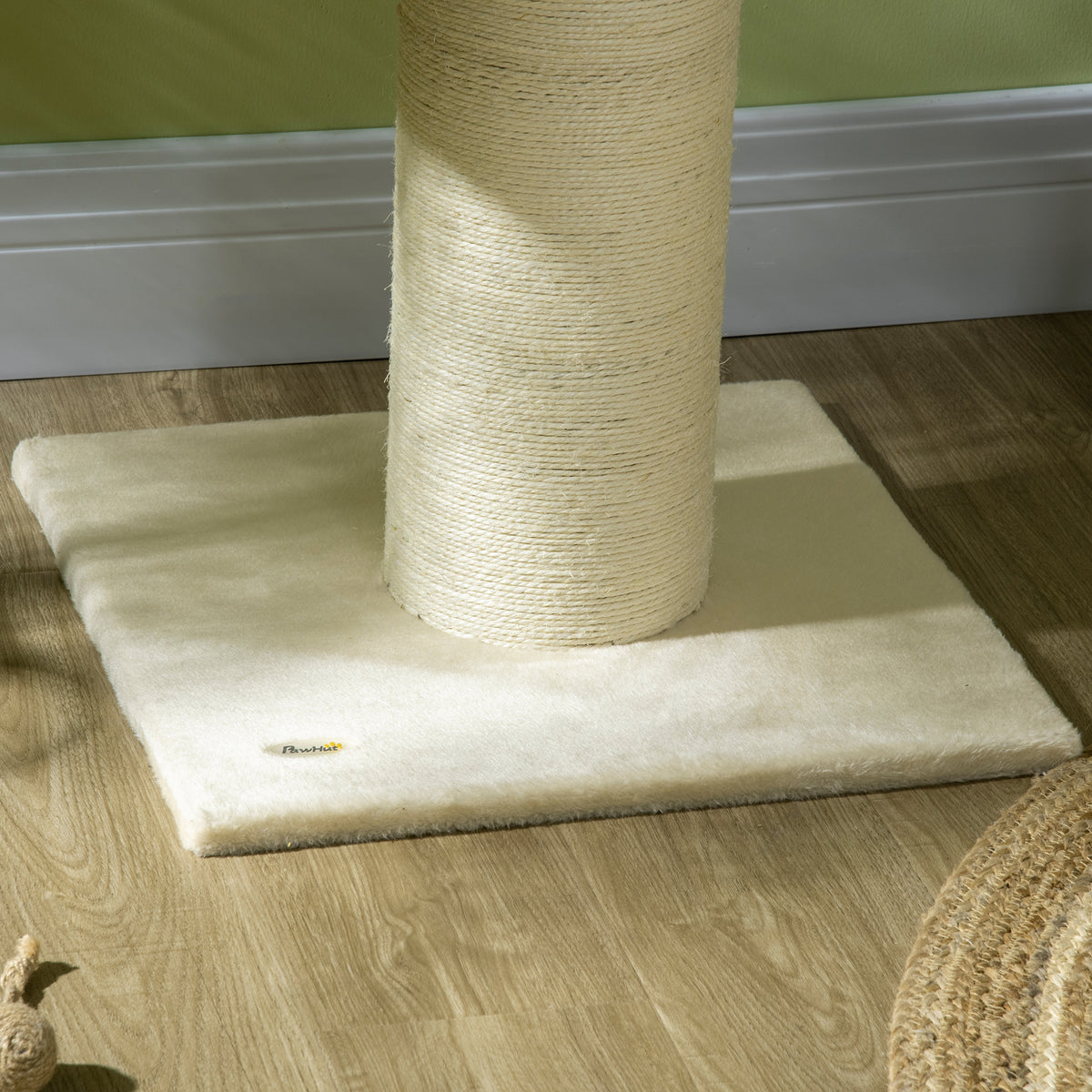 Arbre à chat griffoir sisal naturel 2 plateforme panier observation jeu boule suspendue peluche beige