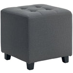 Poggiapiedi da salotto, pouf, seduta imbottita capitonné in tessuto effetto lino con tasca laterale, 35 x 35 x 35 cm, grigio