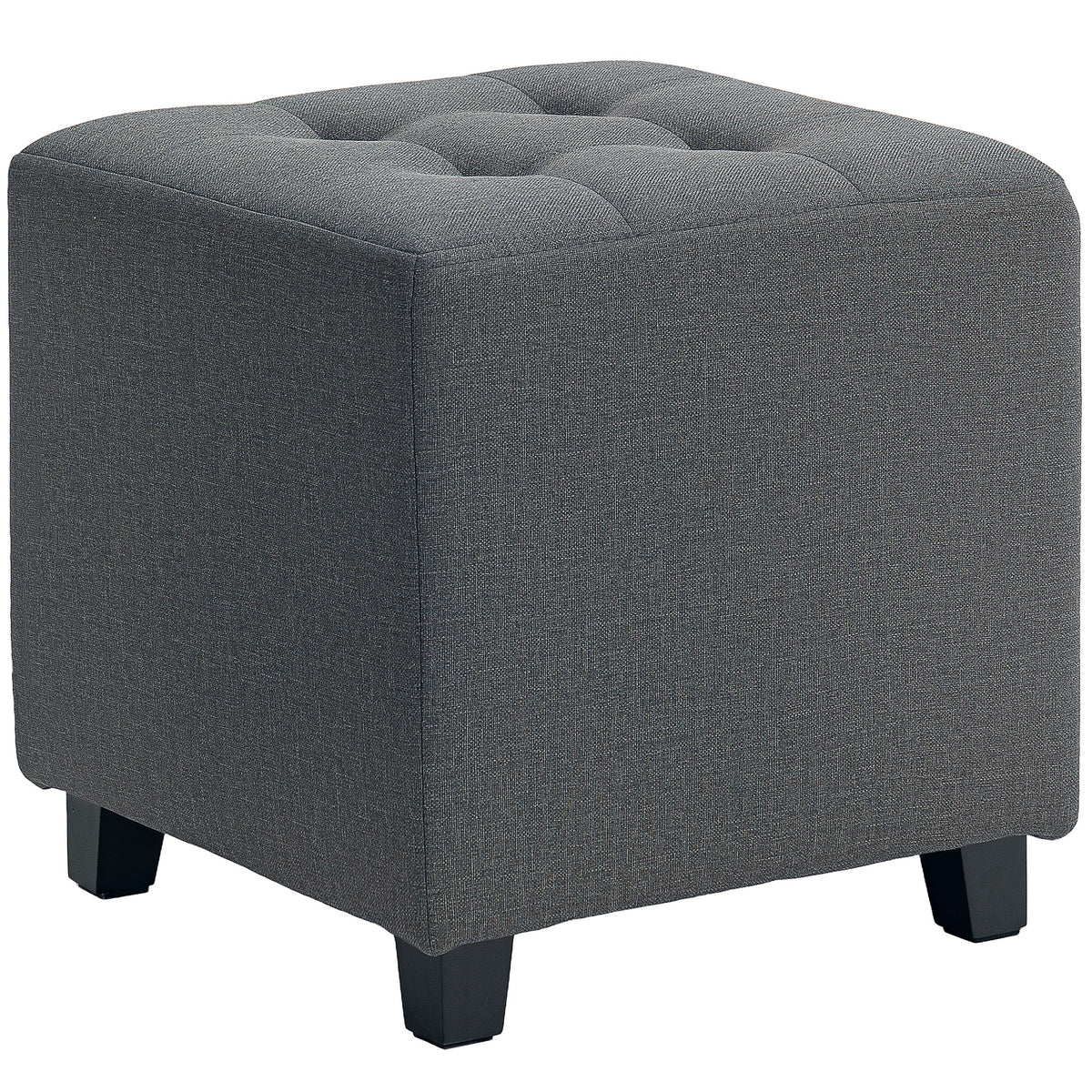 Poggiapiedi da salotto, pouf, seduta imbottita capitonné in tessuto effetto lino con tasca laterale, 35 x 35 x 35 cm, grigio