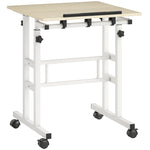 Bureau assis debout bureau réglable en hauteur 60 x 60 cm à roulettes avec plateau inclinable cadre en métal naturel