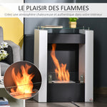 Cheminée bioéthanol brûleur 0,9 L avec plateau de rangement en verre trempé 60 x 20 x 79 cm Acier Noir et Blanc