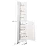 Mueble columna para baño, 3 nichos, armario con puerta de persiana, 3 estantes, MDF, paneles de partículas, blanco