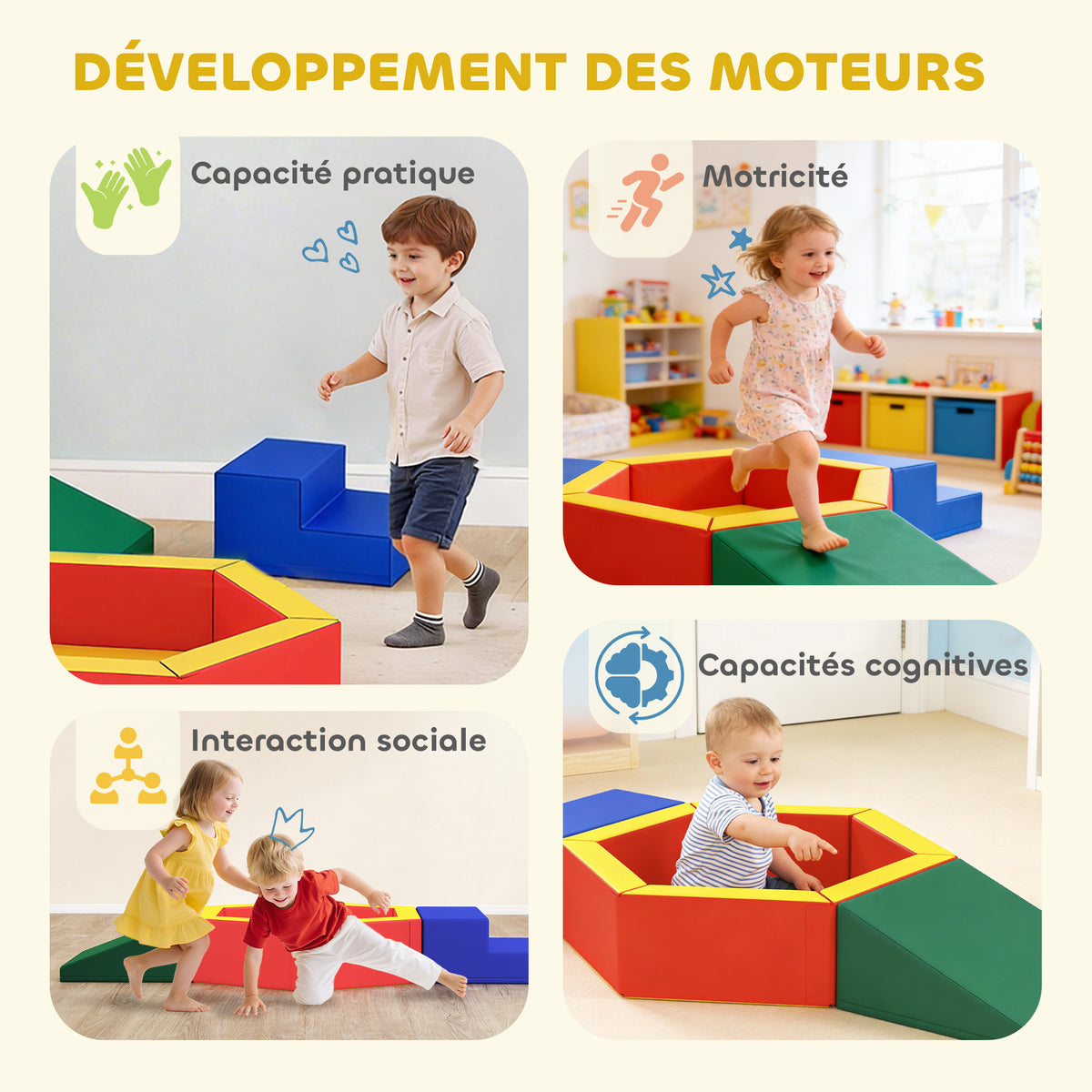 Parcours motricité bébé en mousse EPE avec piscine à balles, module motricité bébé avec housse en PU, multicolore