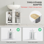 Meuble sous lavabo, meuble de salle de bain placard à 2 portes, étagère réglable, anti-humidité, 60 x 30 x 60 cm, blanc