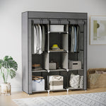 Armoire penderie multi-rangement - 8 étagères, 2 barres - non tissé gris