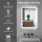 Miroir de salle de bain rectangulaire LED fonction anti-buée luminosité réglable fonction mémoire 70 x 50 cm argent