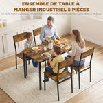 Ensemble table salle à manger avec 4 chaises, table de cuisine avec chaises 4 personnes, pieds en métal, brun rustique