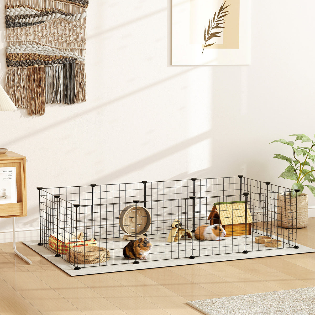 Dierenren puppyren voor huisdieren L 106 x B 73 x H 36 cm afgeronde hoeken metaaldraad zwart